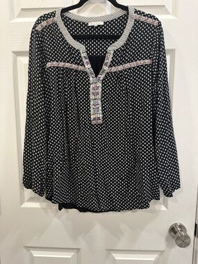 B Skies are Blue Peasant Split Neck Blouse Plus-size 2X Embroidered Boho